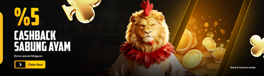 CASHBACK SABUNG AYAM MINGGUAN 5%